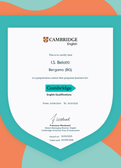 certificato che qualifica l'istituto Belotti quale centro di preparazione per la certificazione Cambridge 