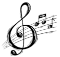 Pentagramma stilizzato con note e chiave di violino